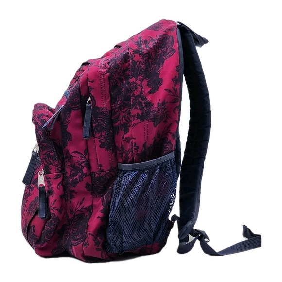 Vintage Jansport Superbreak Backpack Maroon With Navy Floral Graphics Fall 2015 - Picture 2 of 16